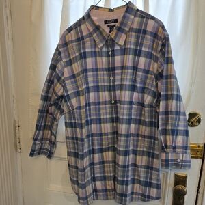 Chaps Women's Pink, Yellow, Green & Blue Plaid Buttondown Shirt - 3x